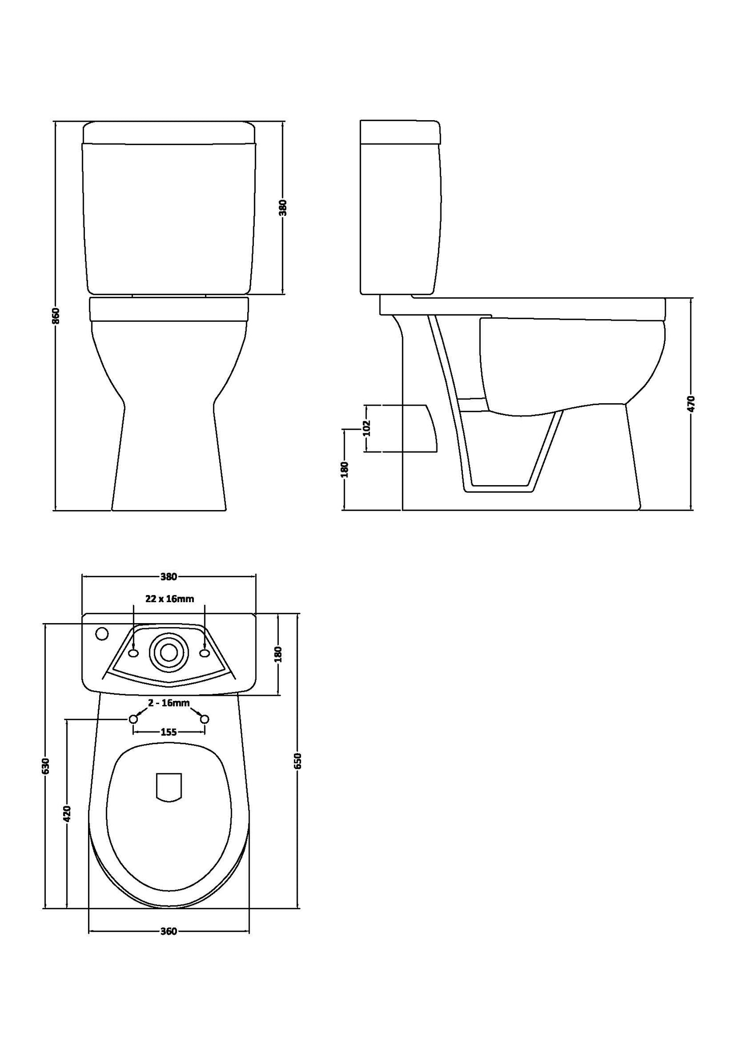 Nuie Doc M Comfort Height Close Coupled Toilet Pan & Cistern with Soft Close Seat