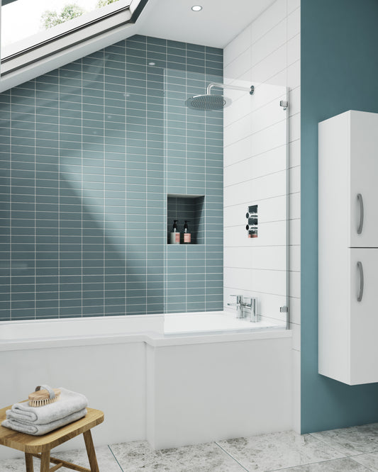 Nuie Ella Square Square Hinged Chrome 5mm Bath Screen