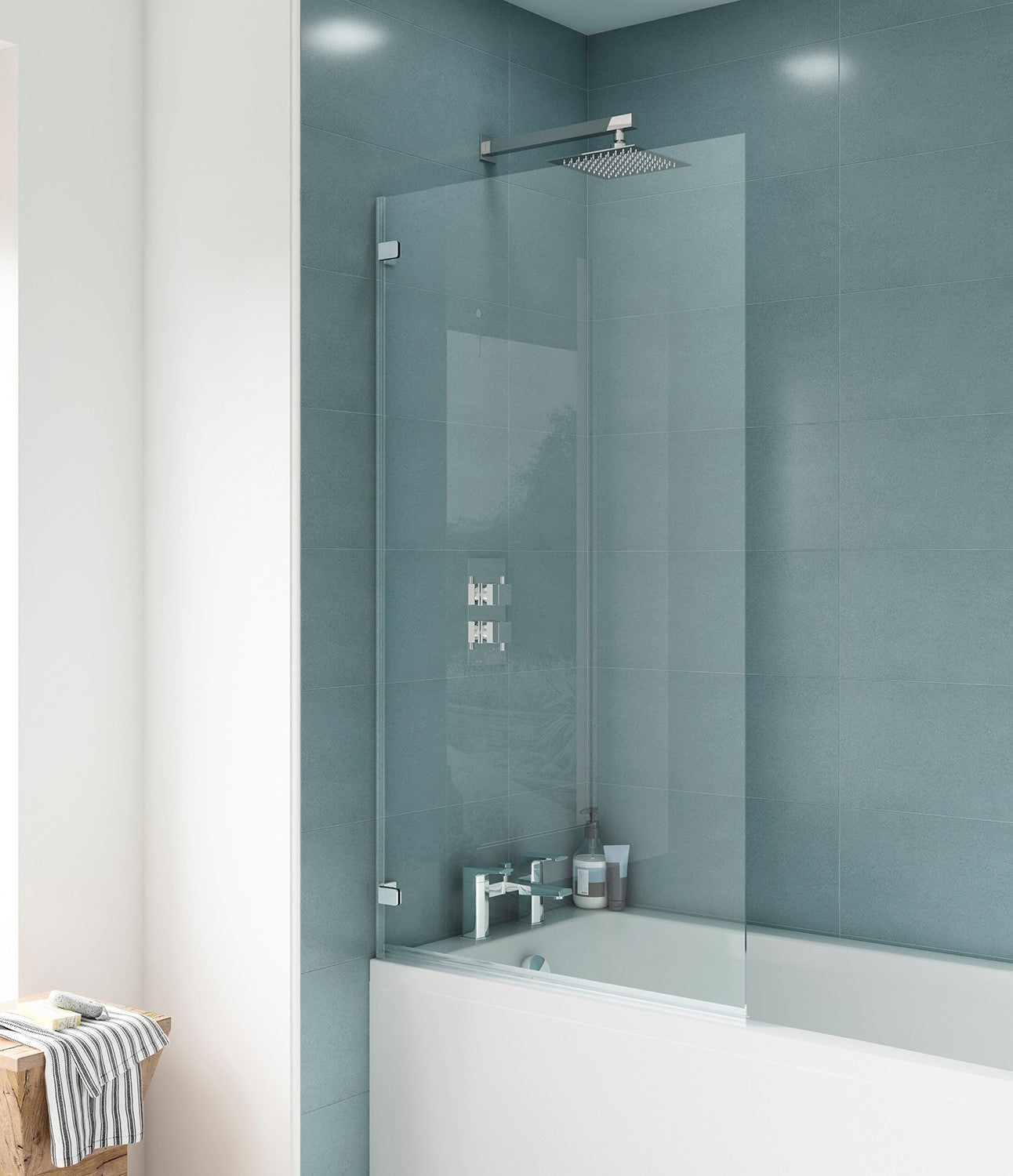 Nuie Ella Square Square Hinged Chrome 5mm Bath Screen