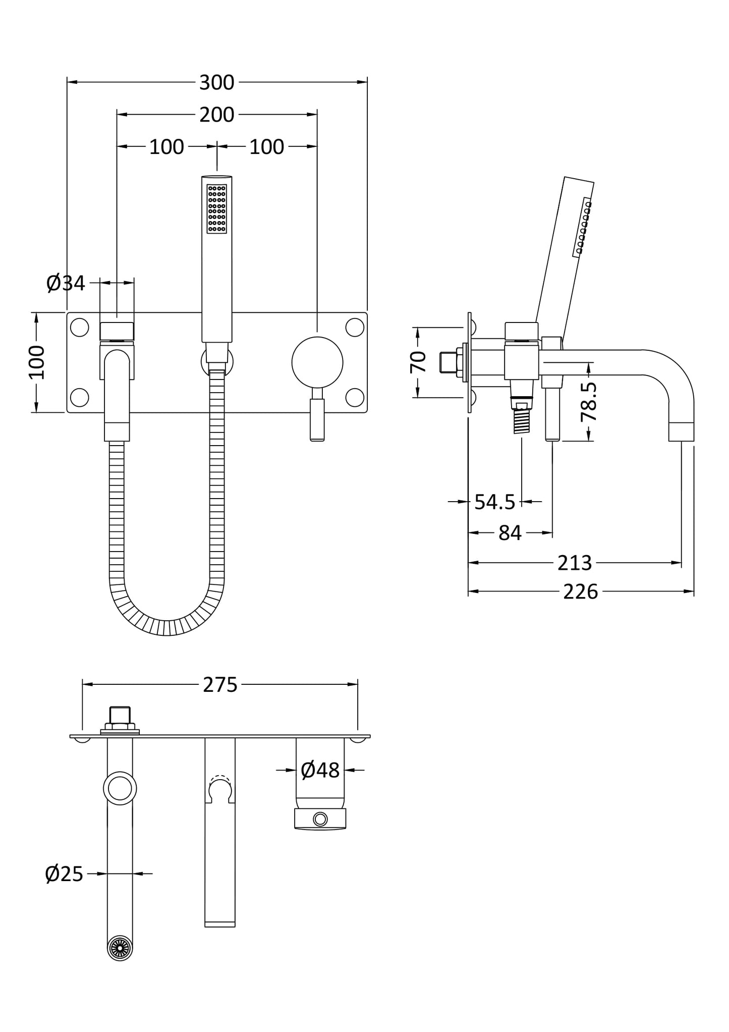 Hudson Reed Tec Single Lever Wall Mounted Bath Shower Mixer Tap