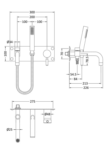 Hudson Reed Tec Single Lever Wall Mounted Bath Shower Mixer Tap